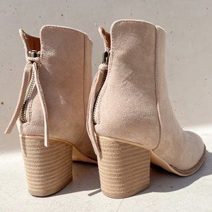 Beast Fashion Pointed Metal-Tip Toe Block Heel Ankle Boots
